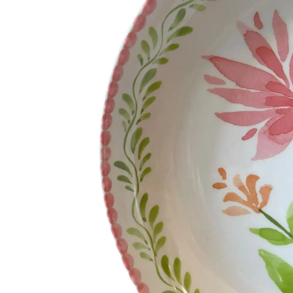 Soho Loft Floral Melamine Bowls 9in Round Pink & Green Set of 4 New